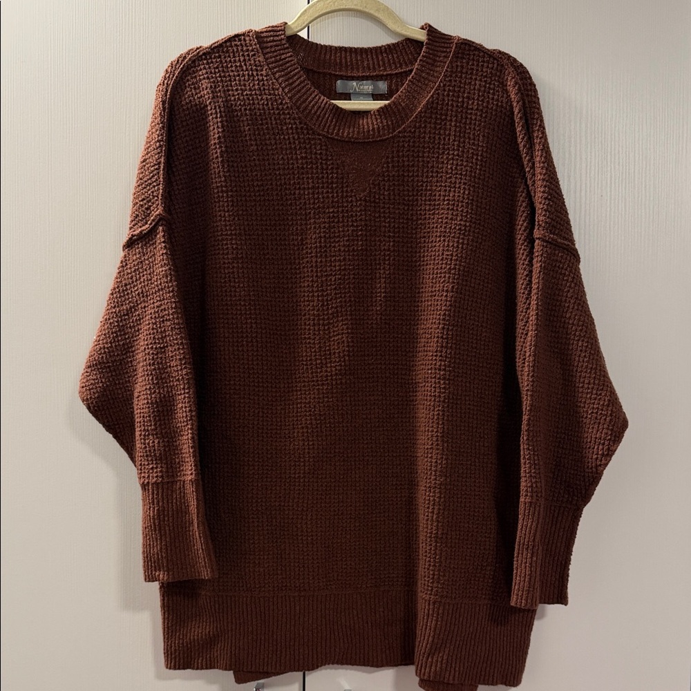 Brown Waffle Knit Sweater XL Crewneck Cozy Neutral Pullover Fall